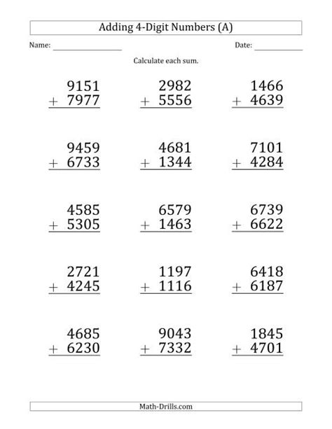 4 digit addition with trading.